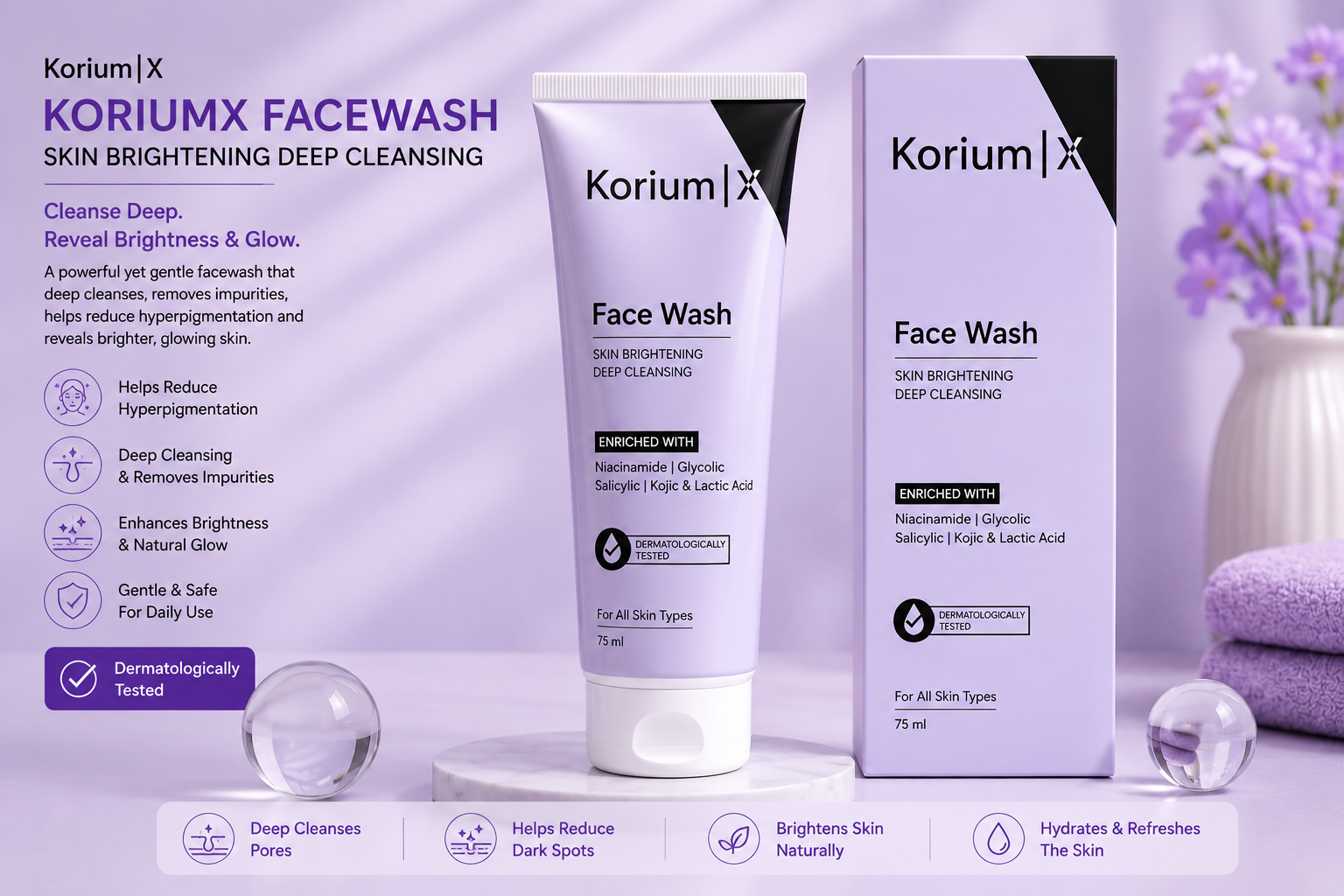 KoriumX Facewash Skin Brightening Deep Cleansing Face Wash